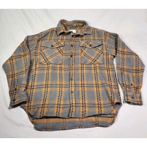 Sovereign Code River Button Up Plaid Shacket‎ Large Gold Gray Textured